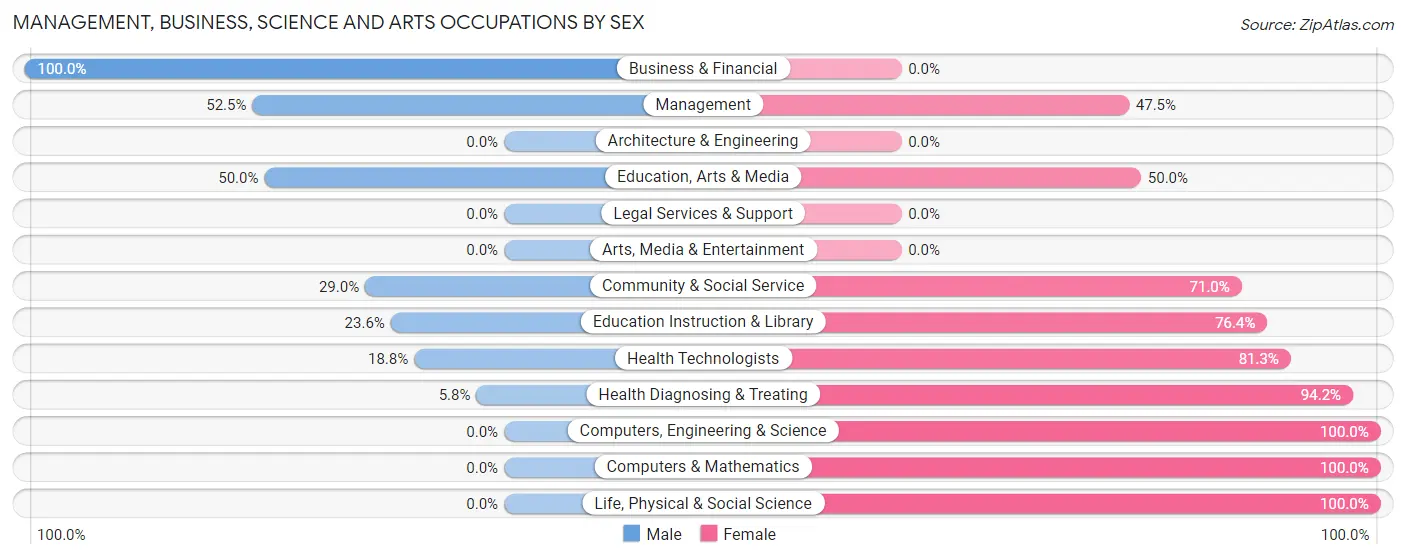 Management, Business, Science and Arts Occupations by Sex in Hillsboro