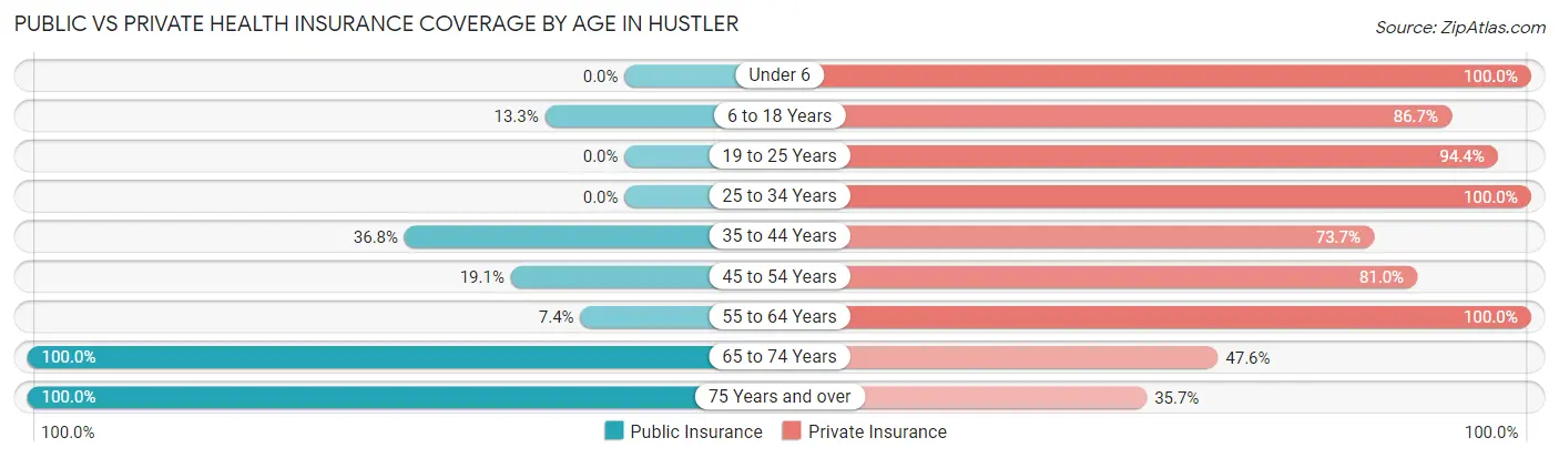 Public vs Private Health Insurance Coverage by Age in Hustler