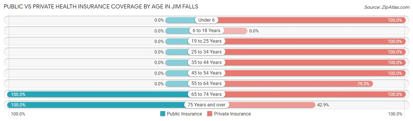 Public vs Private Health Insurance Coverage by Age in Jim Falls