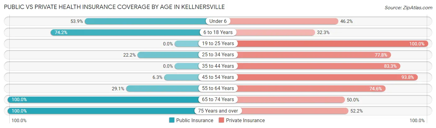 Public vs Private Health Insurance Coverage by Age in Kellnersville
