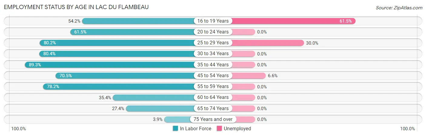 Employment Status by Age in Lac Du Flambeau