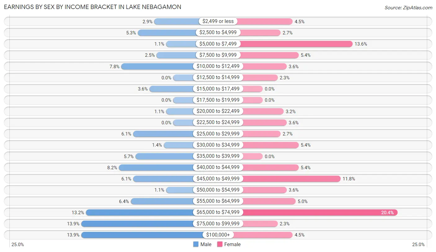 Earnings by Sex by Income Bracket in Lake Nebagamon