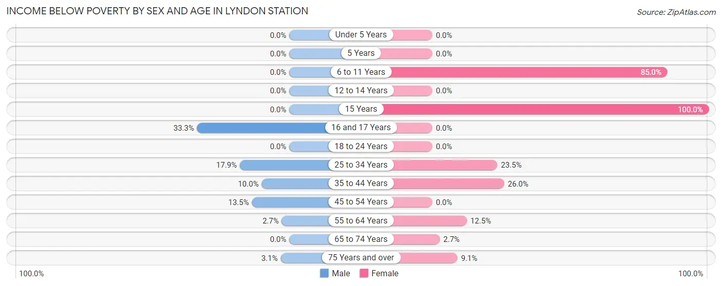 Income Below Poverty by Sex and Age in Lyndon Station