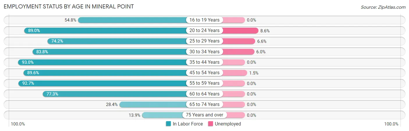 Employment Status by Age in Mineral Point
