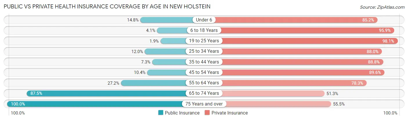 Public vs Private Health Insurance Coverage by Age in New Holstein