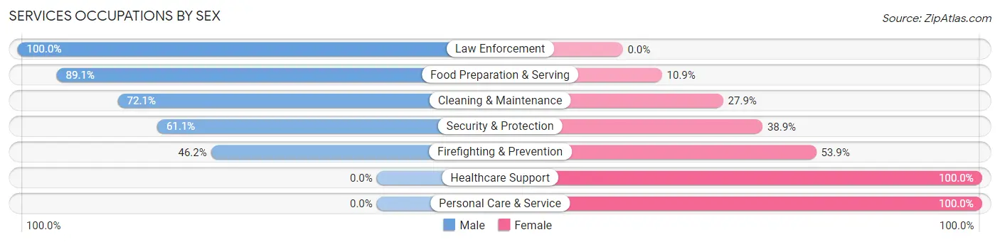 Services Occupations by Sex in North Prairie