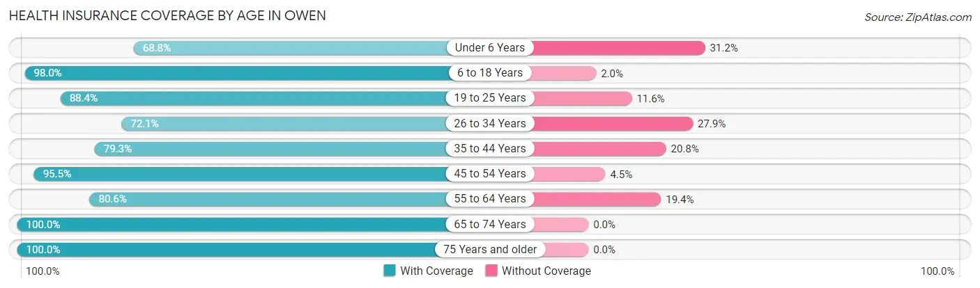 Health Insurance Coverage by Age in Owen