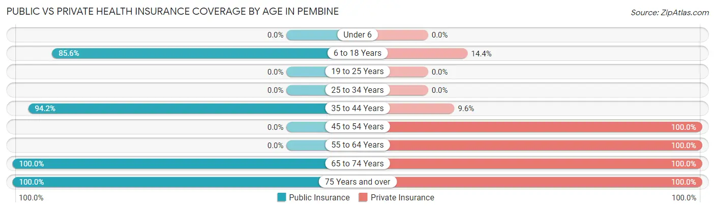 Public vs Private Health Insurance Coverage by Age in Pembine