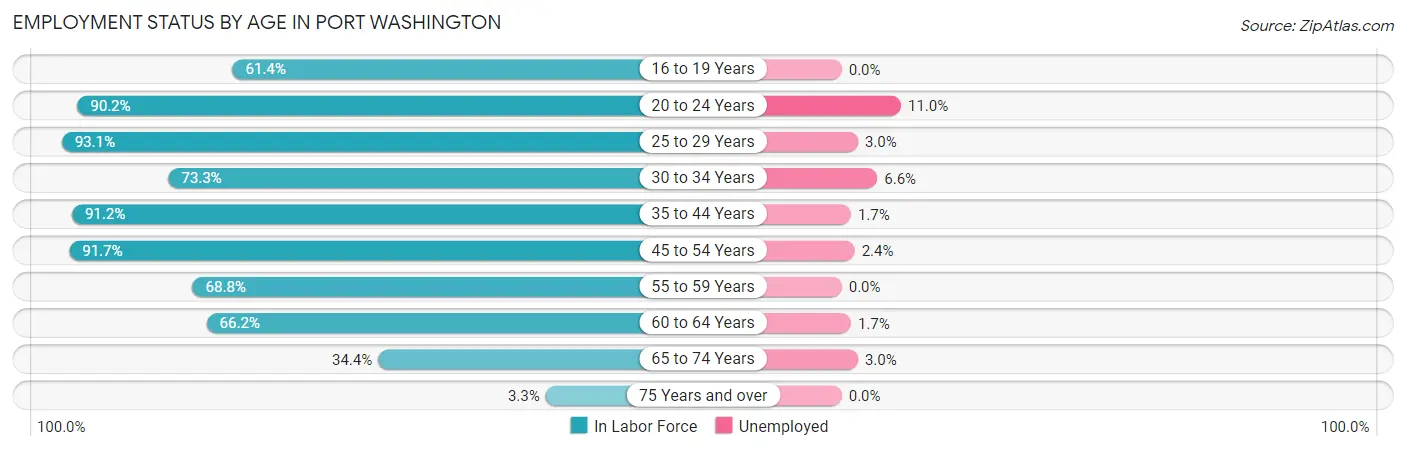 Employment Status by Age in Port Washington