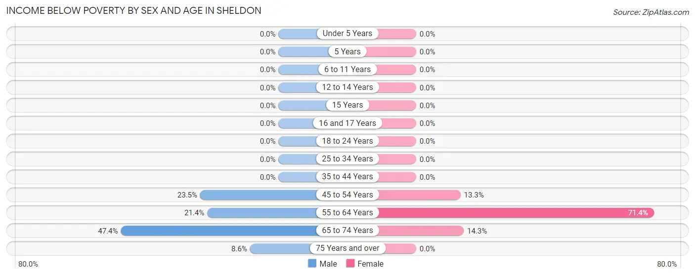 Income Below Poverty by Sex and Age in Sheldon