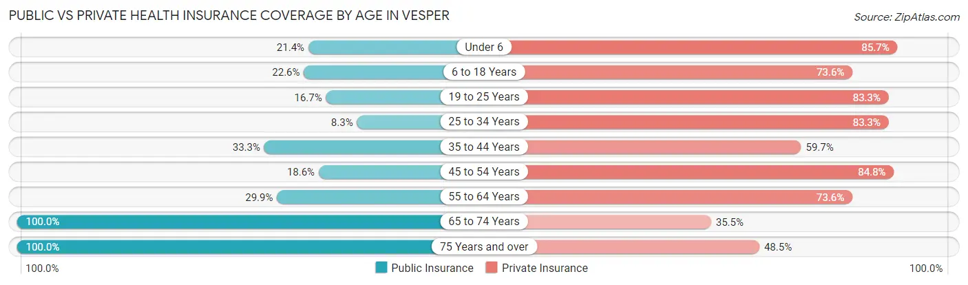 Public vs Private Health Insurance Coverage by Age in Vesper