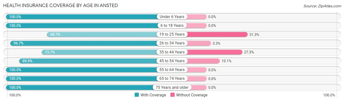 Health Insurance Coverage by Age in Ansted