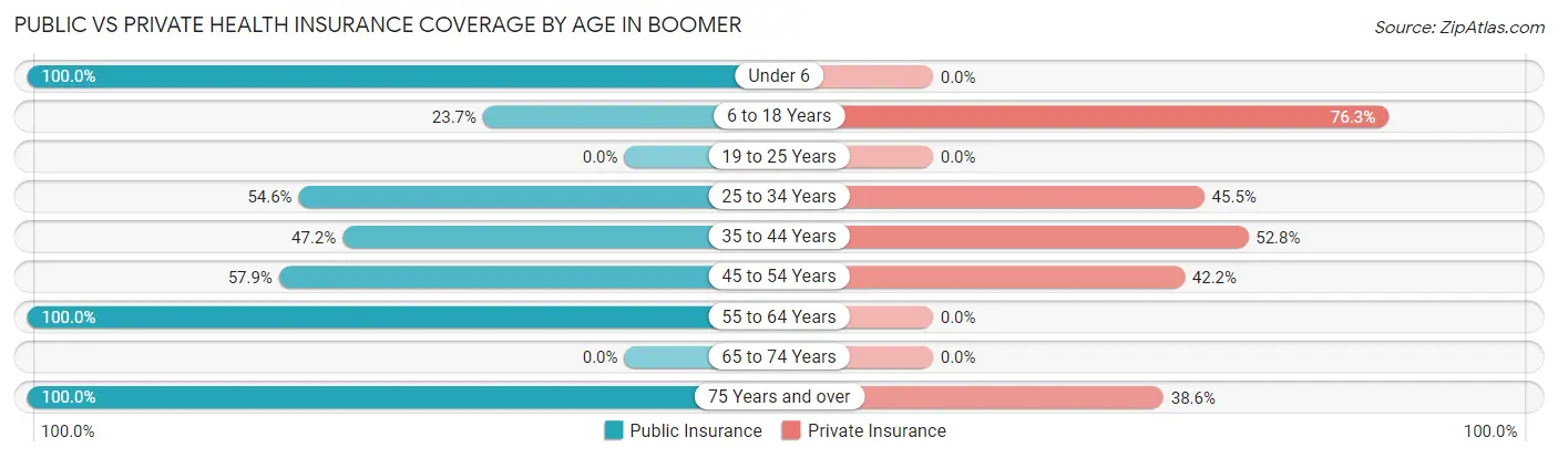 Public vs Private Health Insurance Coverage by Age in Boomer