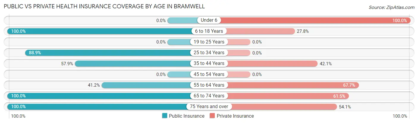 Public vs Private Health Insurance Coverage by Age in Bramwell