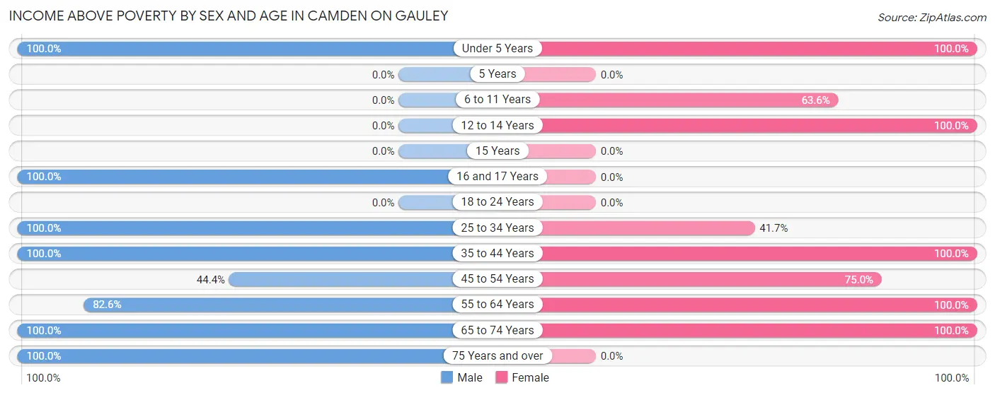 Income Above Poverty by Sex and Age in Camden On Gauley