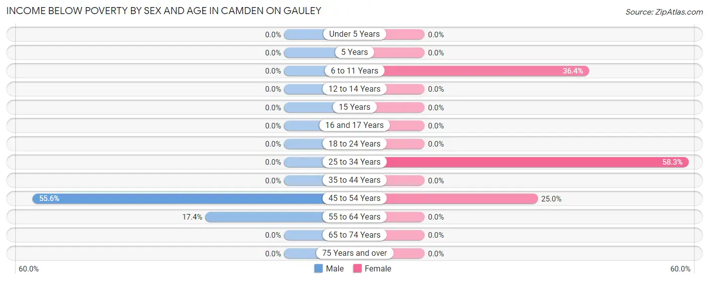 Income Below Poverty by Sex and Age in Camden On Gauley