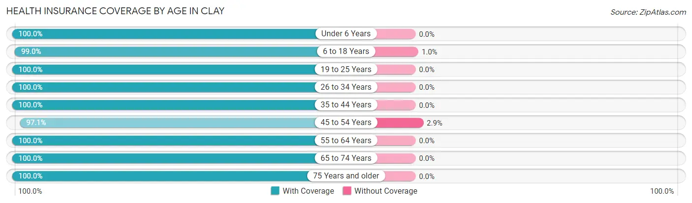 Health Insurance Coverage by Age in Clay