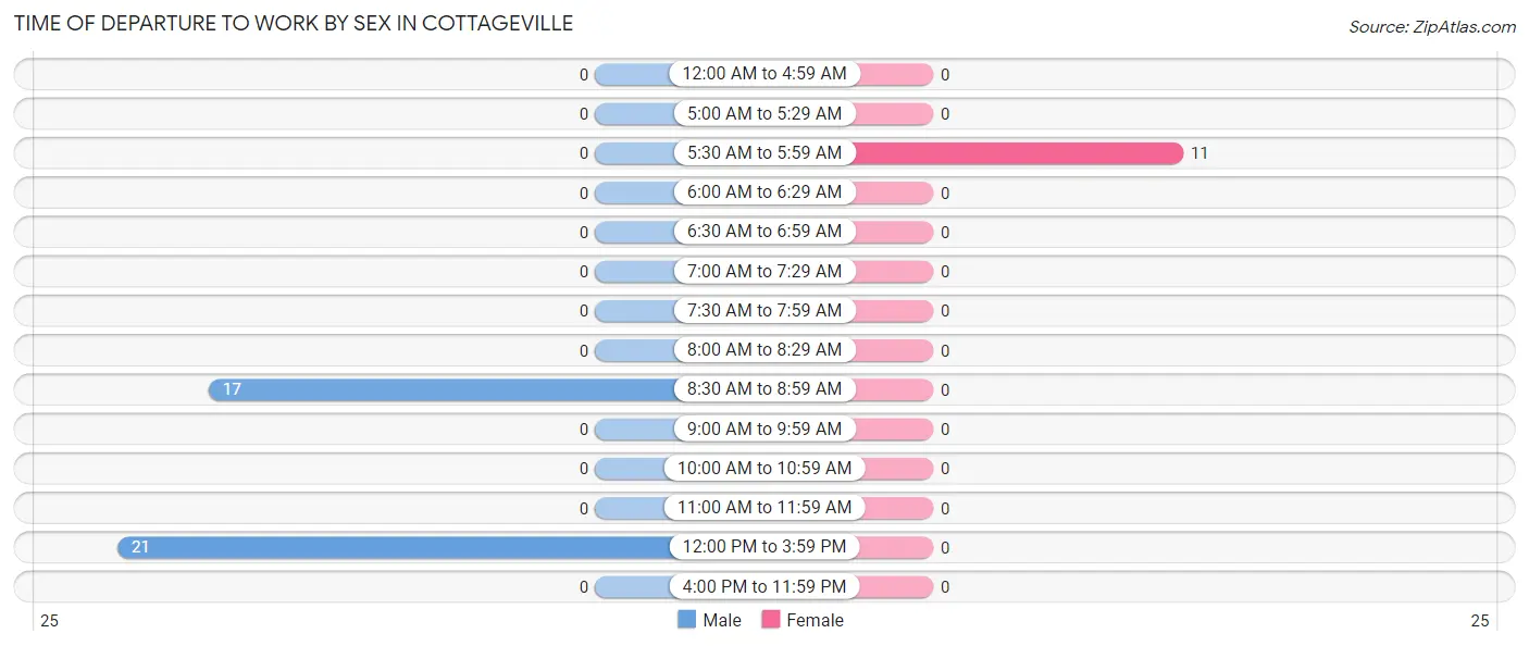 Time of Departure to Work by Sex in Cottageville