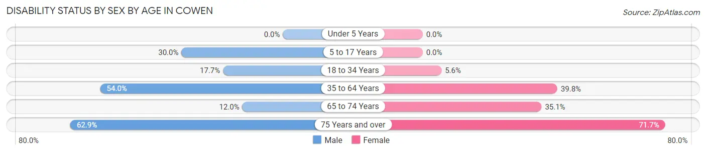 Disability Status by Sex by Age in Cowen