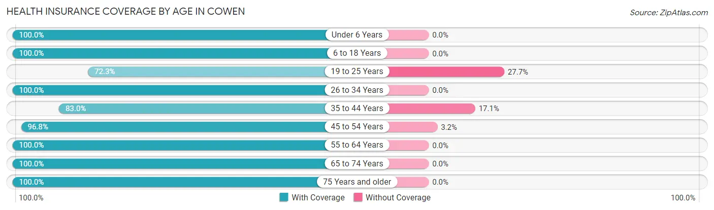 Health Insurance Coverage by Age in Cowen