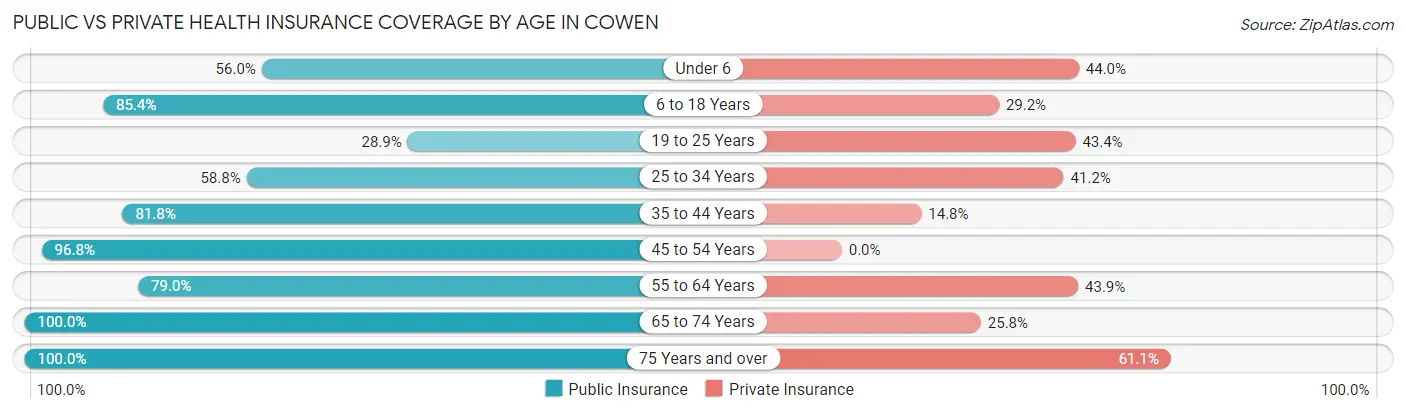 Public vs Private Health Insurance Coverage by Age in Cowen