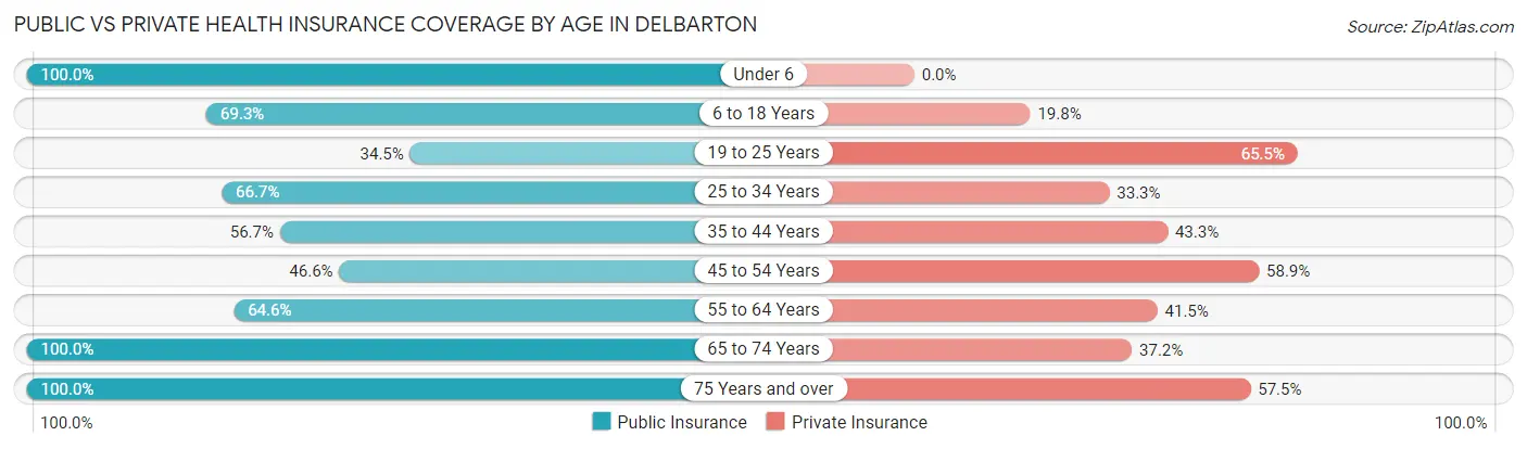Public vs Private Health Insurance Coverage by Age in Delbarton