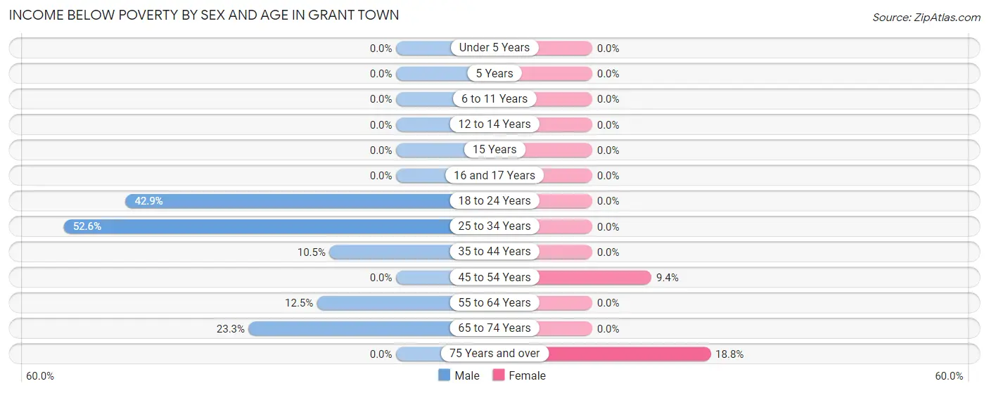 Income Below Poverty by Sex and Age in Grant Town