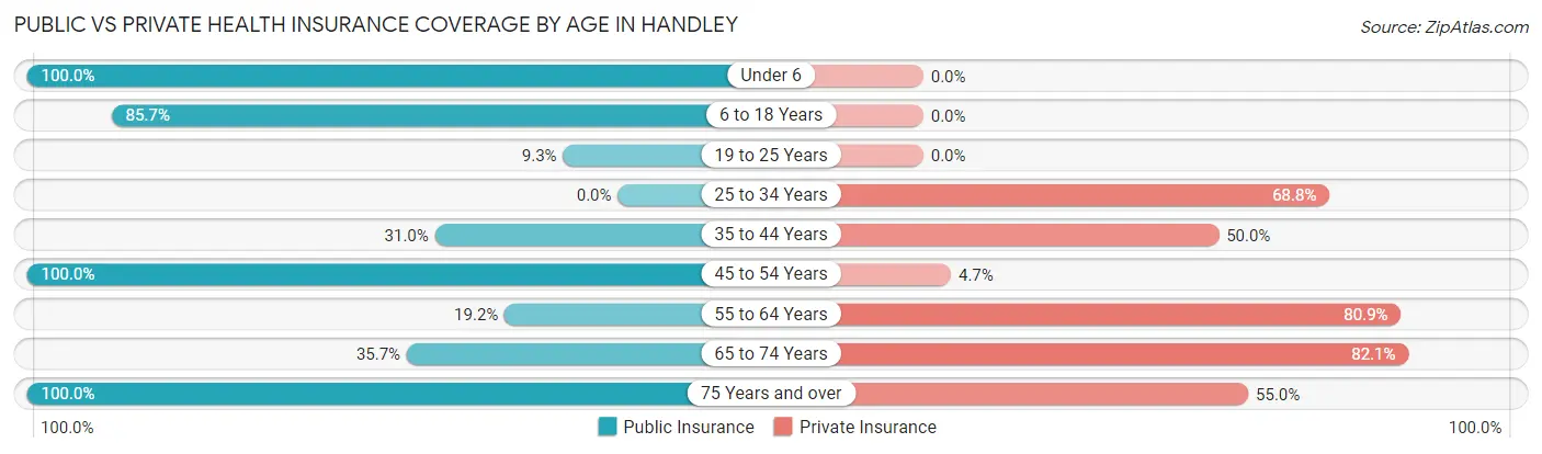 Public vs Private Health Insurance Coverage by Age in Handley