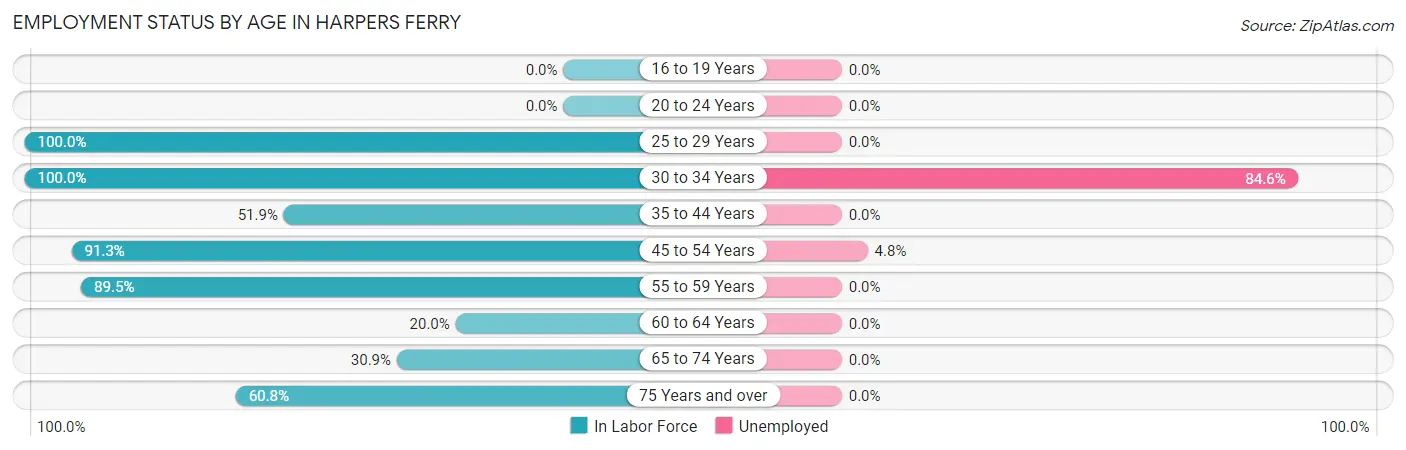 Employment Status by Age in Harpers Ferry