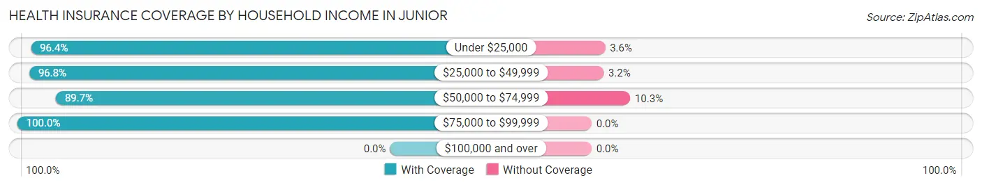 Health Insurance Coverage by Household Income in Junior