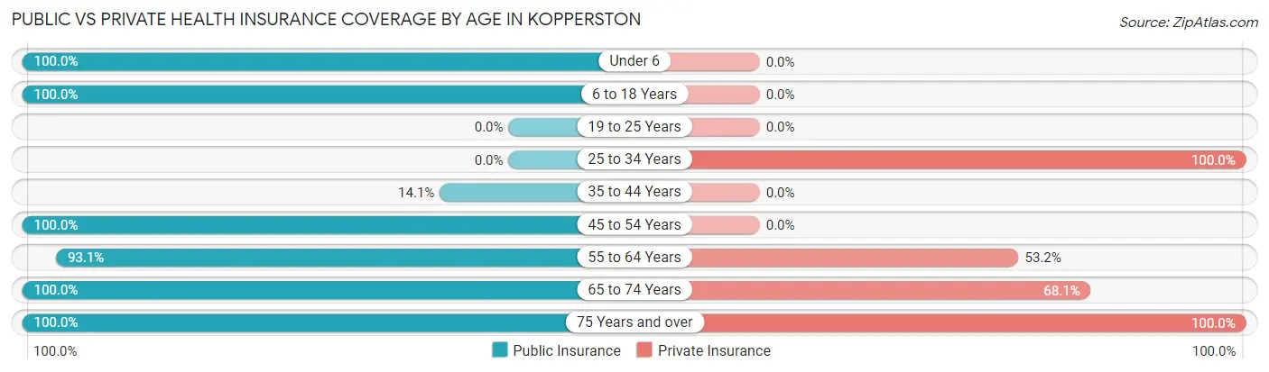 Public vs Private Health Insurance Coverage by Age in Kopperston