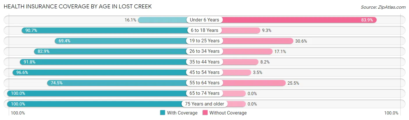 Health Insurance Coverage by Age in Lost Creek