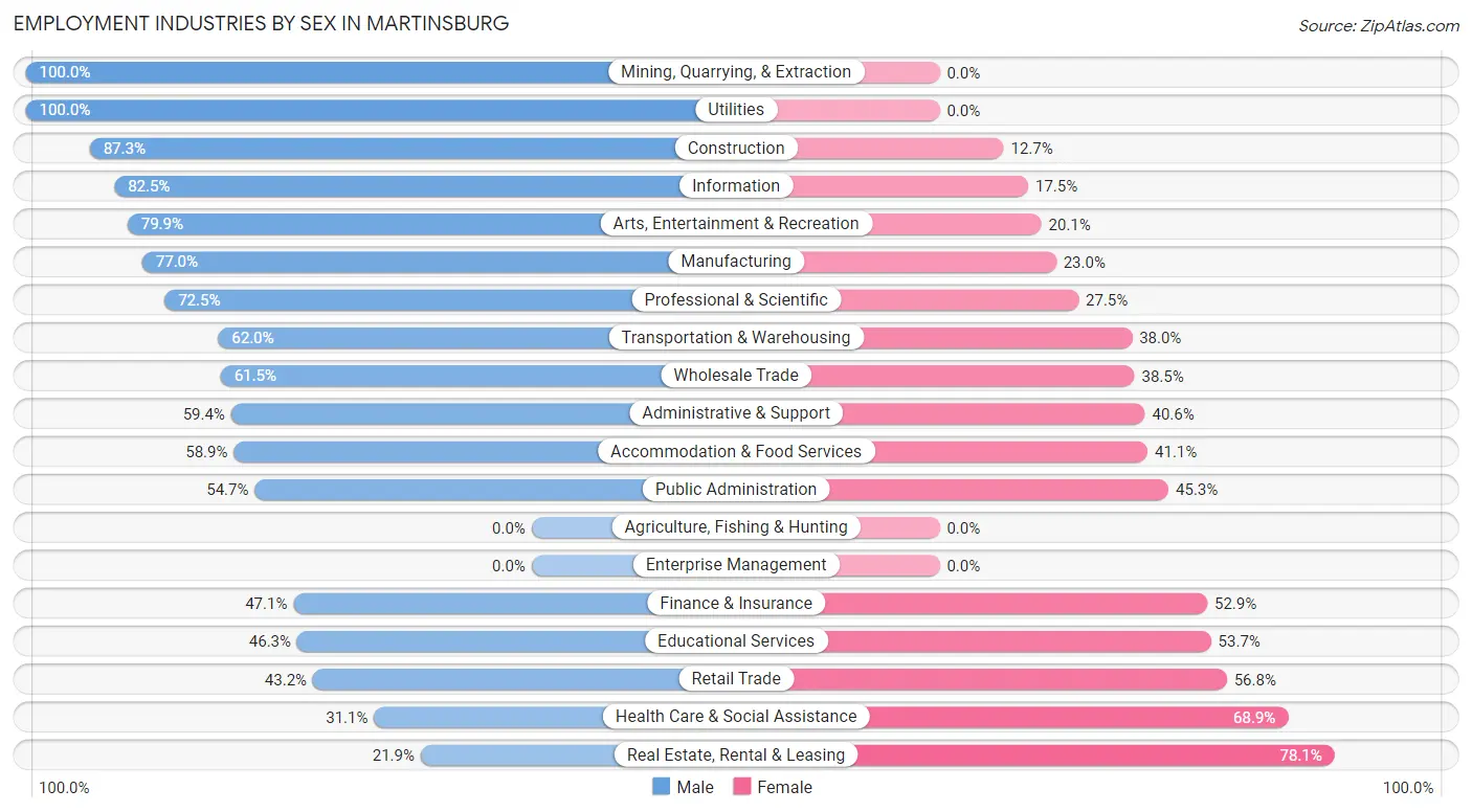 Employment Industries by Sex in Martinsburg