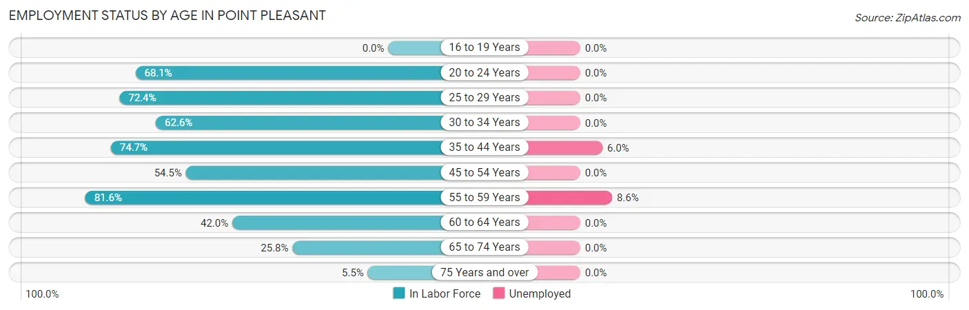 Employment Status by Age in Point Pleasant