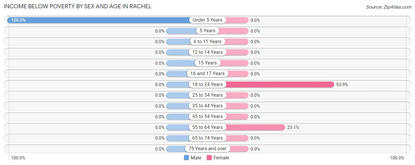 Income Below Poverty by Sex and Age in Rachel
