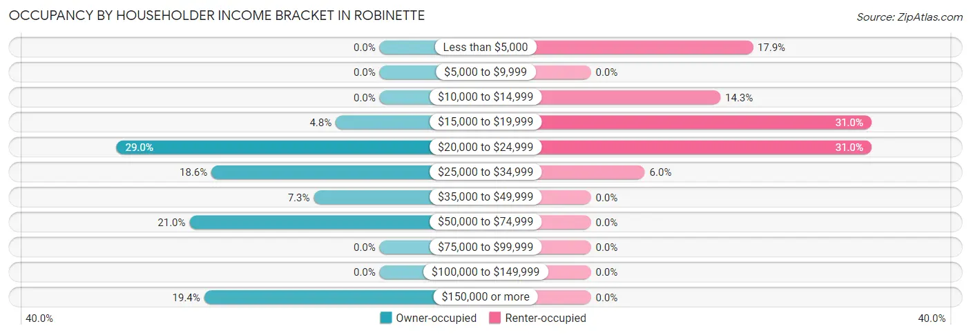 Occupancy by Householder Income Bracket in Robinette
