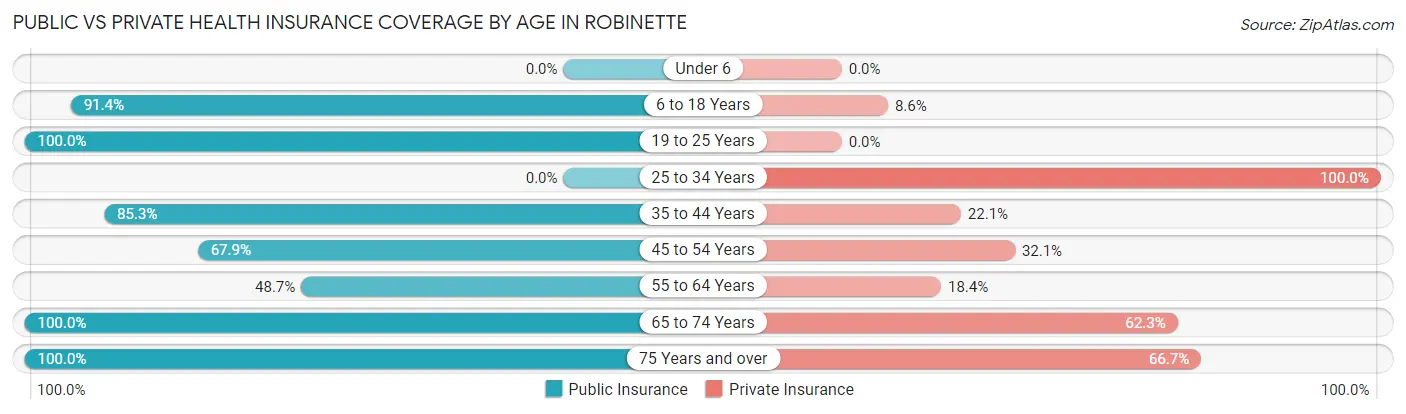 Public vs Private Health Insurance Coverage by Age in Robinette