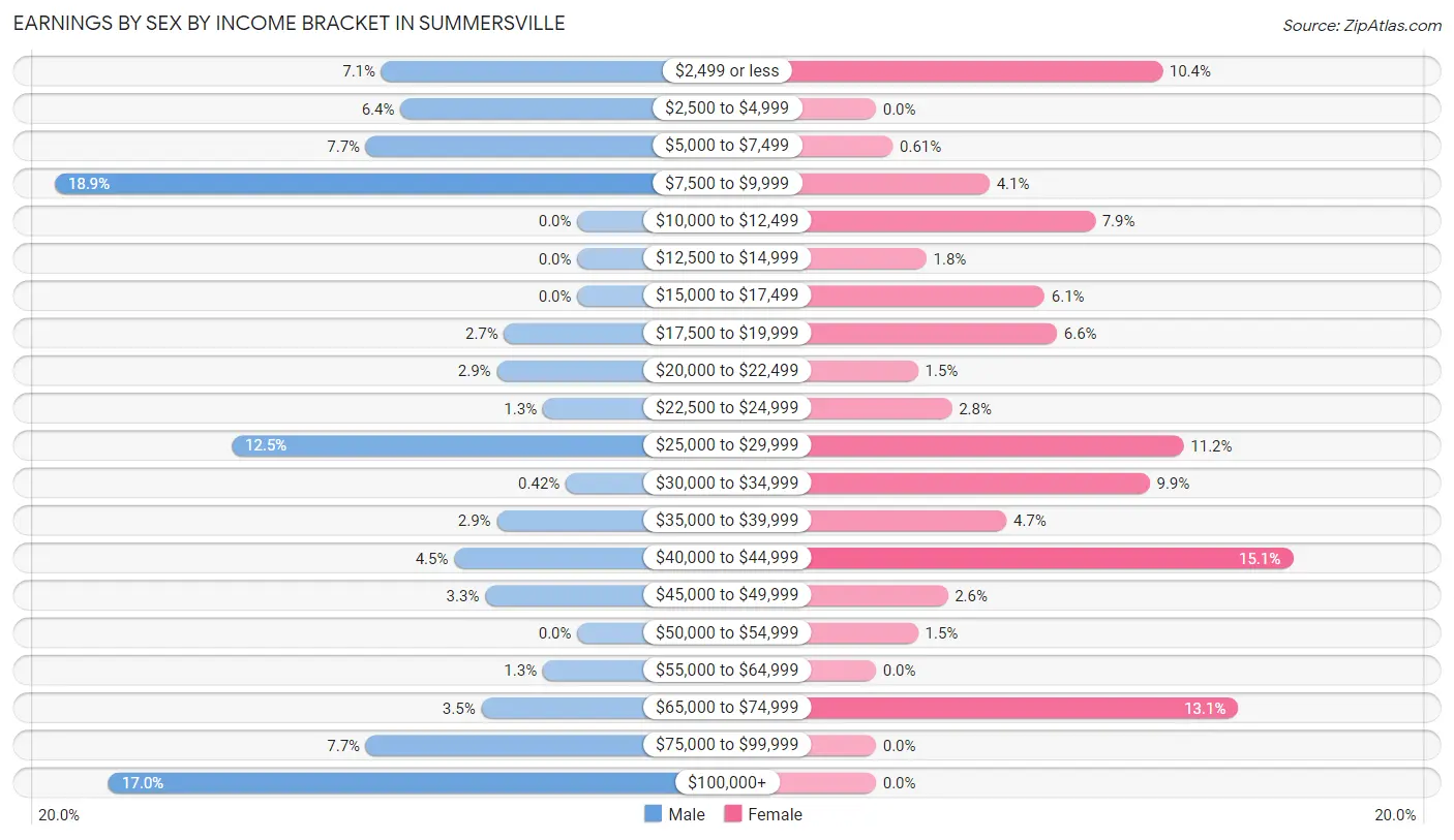 Earnings by Sex by Income Bracket in Summersville