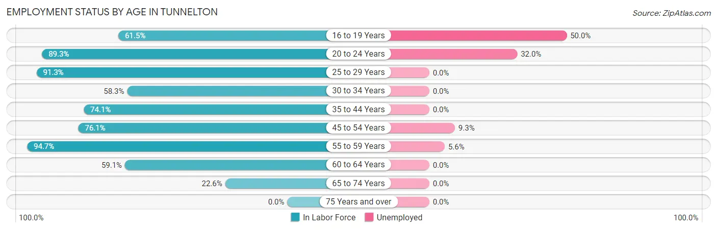 Employment Status by Age in Tunnelton