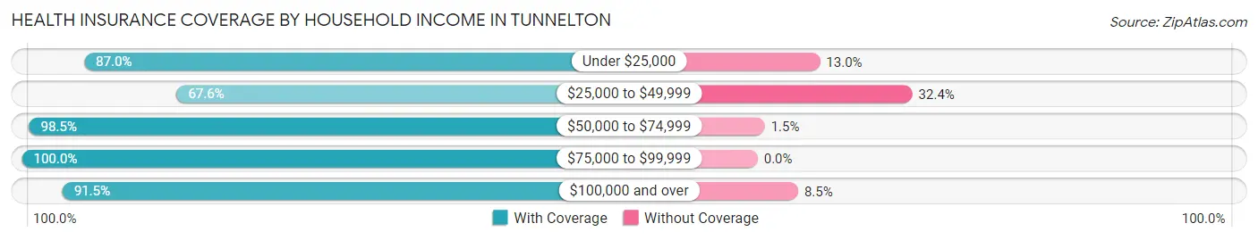 Health Insurance Coverage by Household Income in Tunnelton