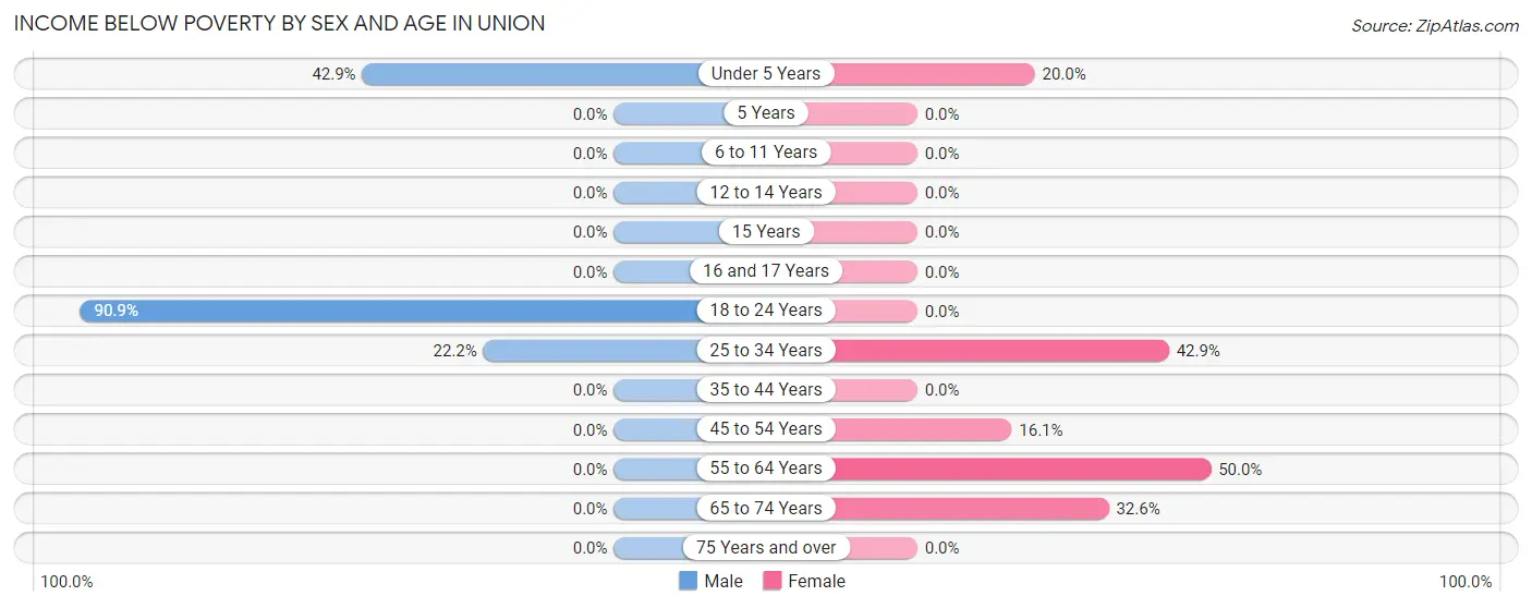 Income Below Poverty by Sex and Age in Union