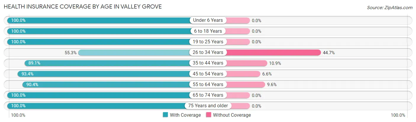 Health Insurance Coverage by Age in Valley Grove