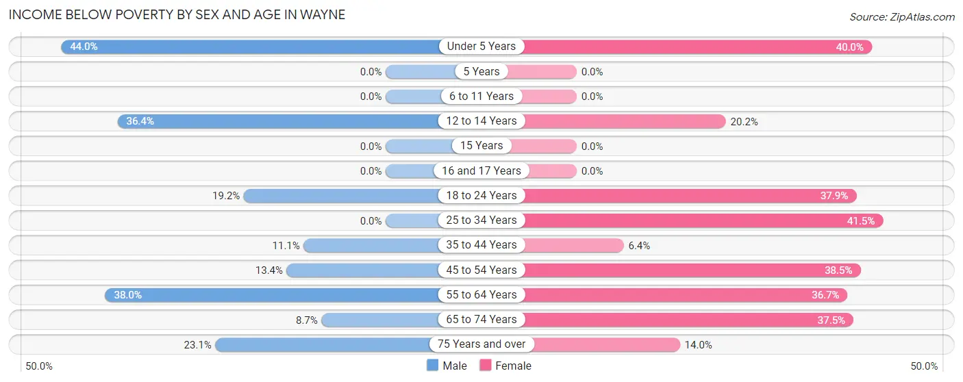 Income Below Poverty by Sex and Age in Wayne
