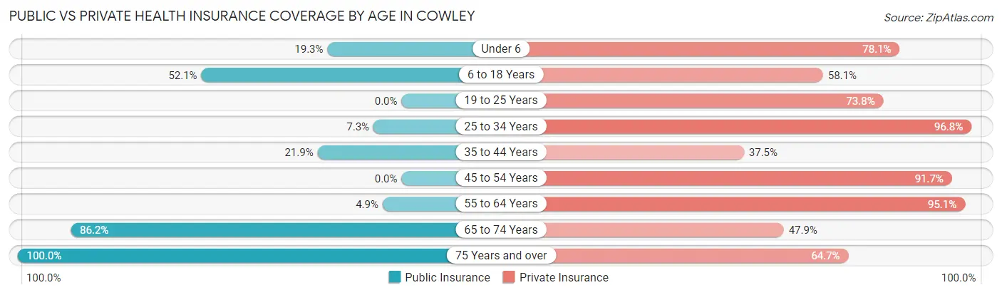 Public vs Private Health Insurance Coverage by Age in Cowley