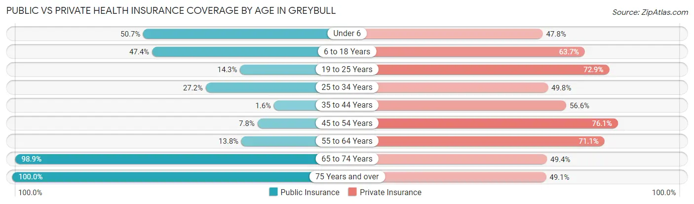 Public vs Private Health Insurance Coverage by Age in Greybull