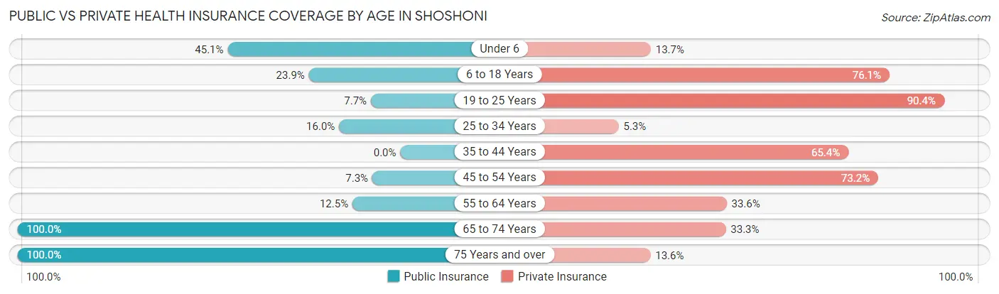 Public vs Private Health Insurance Coverage by Age in Shoshoni