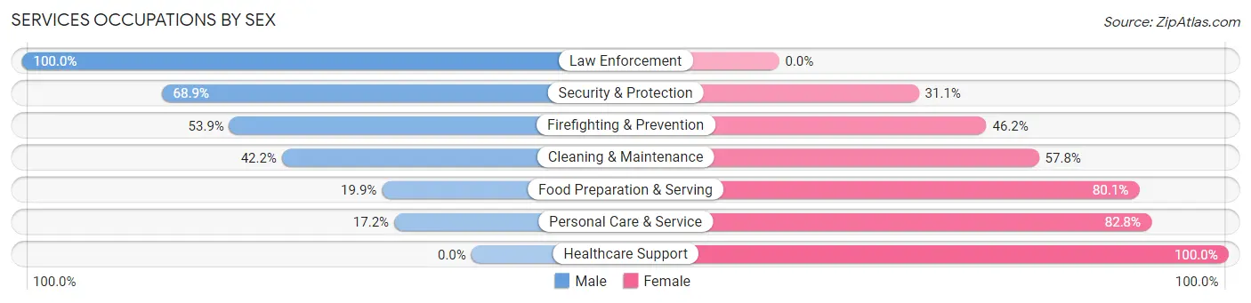 Services Occupations by Sex in Columbia County