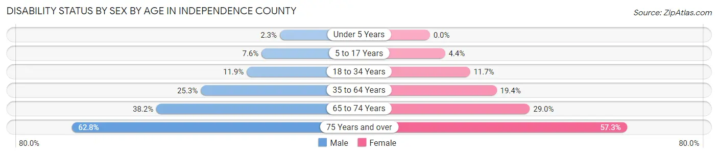 Disability Status by Sex by Age in Independence County