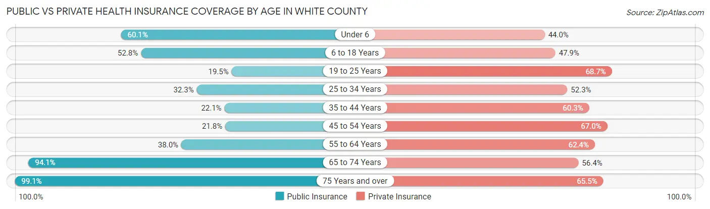 Public vs Private Health Insurance Coverage by Age in White County