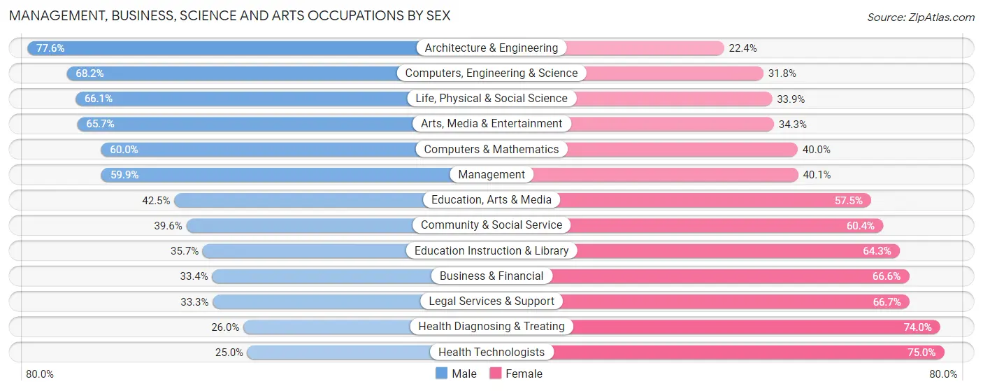Management, Business, Science and Arts Occupations by Sex in Bulloch County